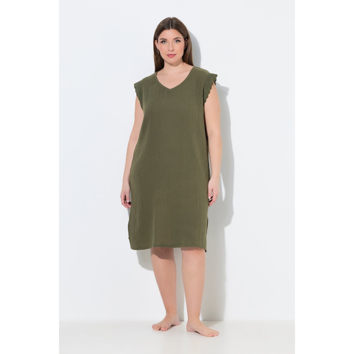 Chemise de nuit en mousseline vert olive, ULLA POPKEN