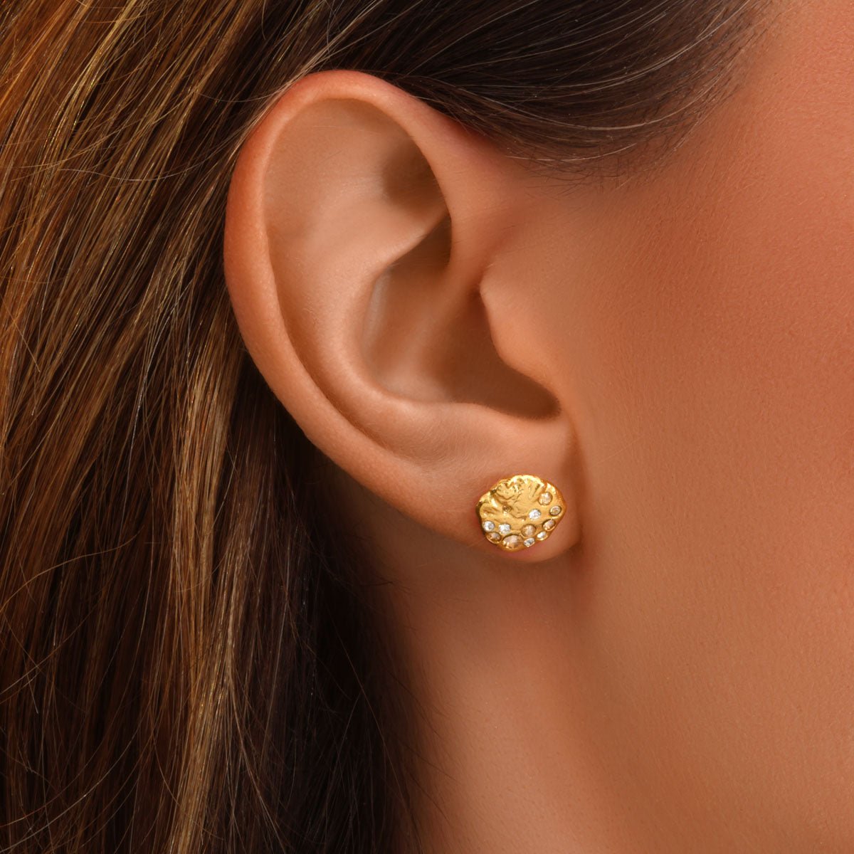 Boucles d'oreilles dorées - seven rose opale blanc, CAROLINE NAJMAN