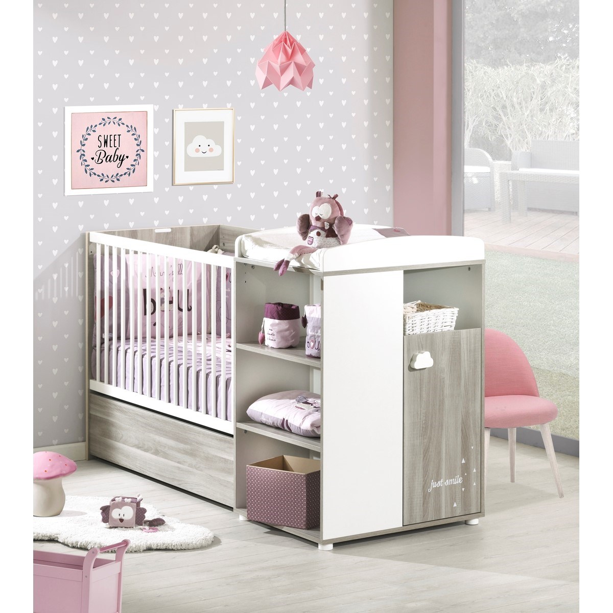 Lit combiné Evolutif en bois gris, BABY PRICE
