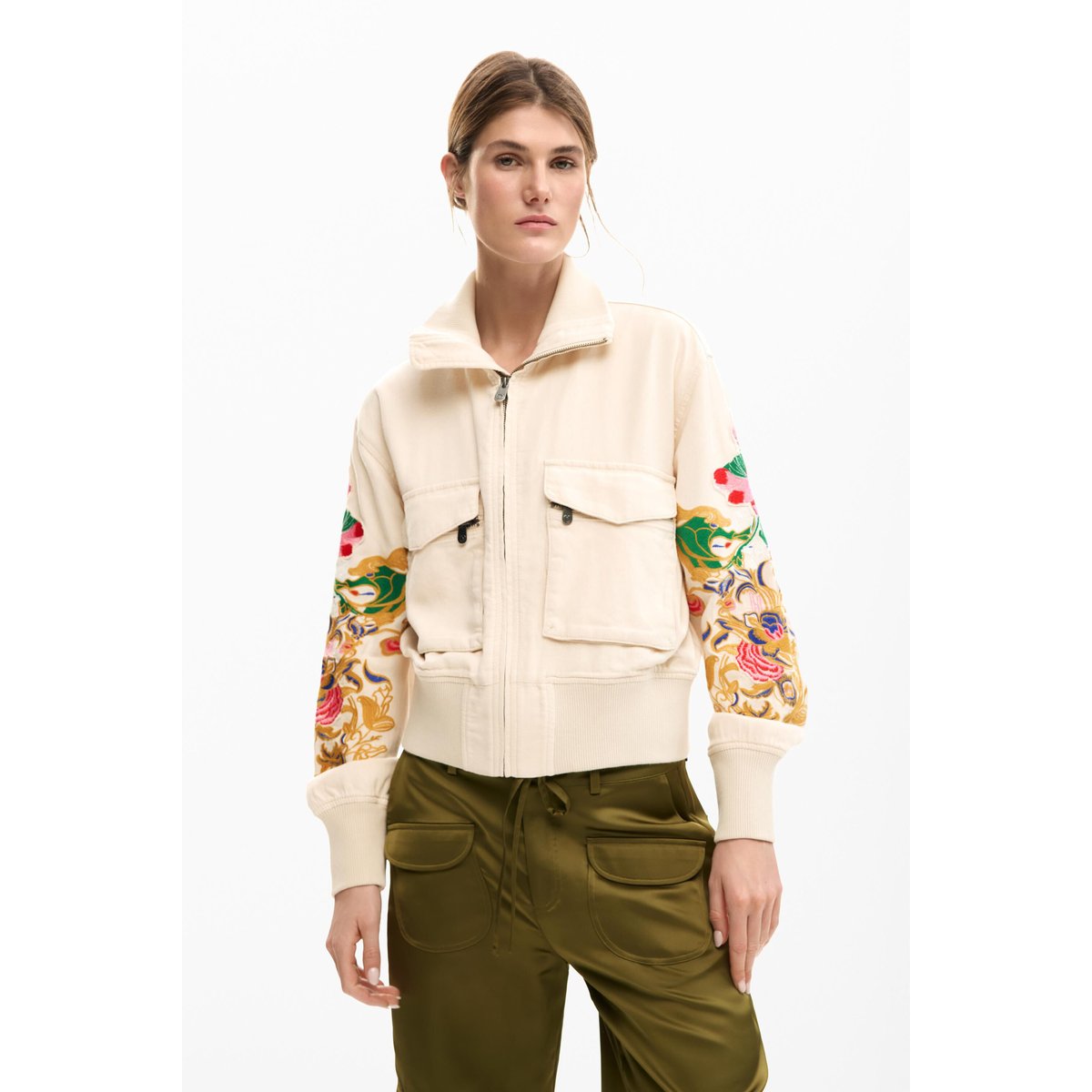 Veste patch fleurs beige, DESIGUAL