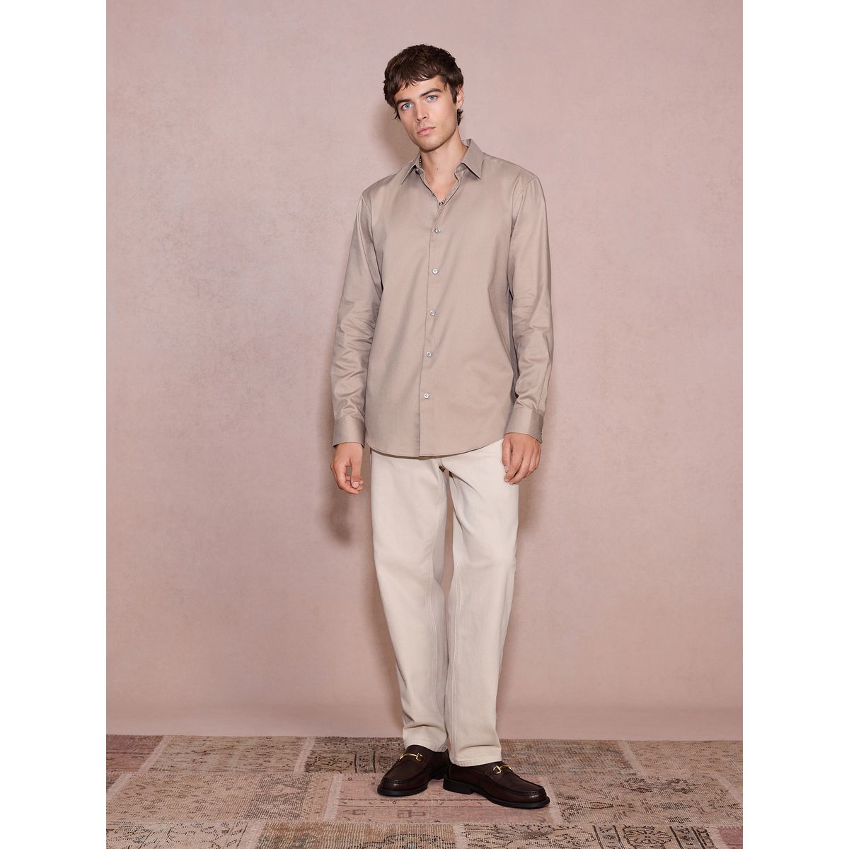 Chemise habillée texturée en coton naturel, NEXT