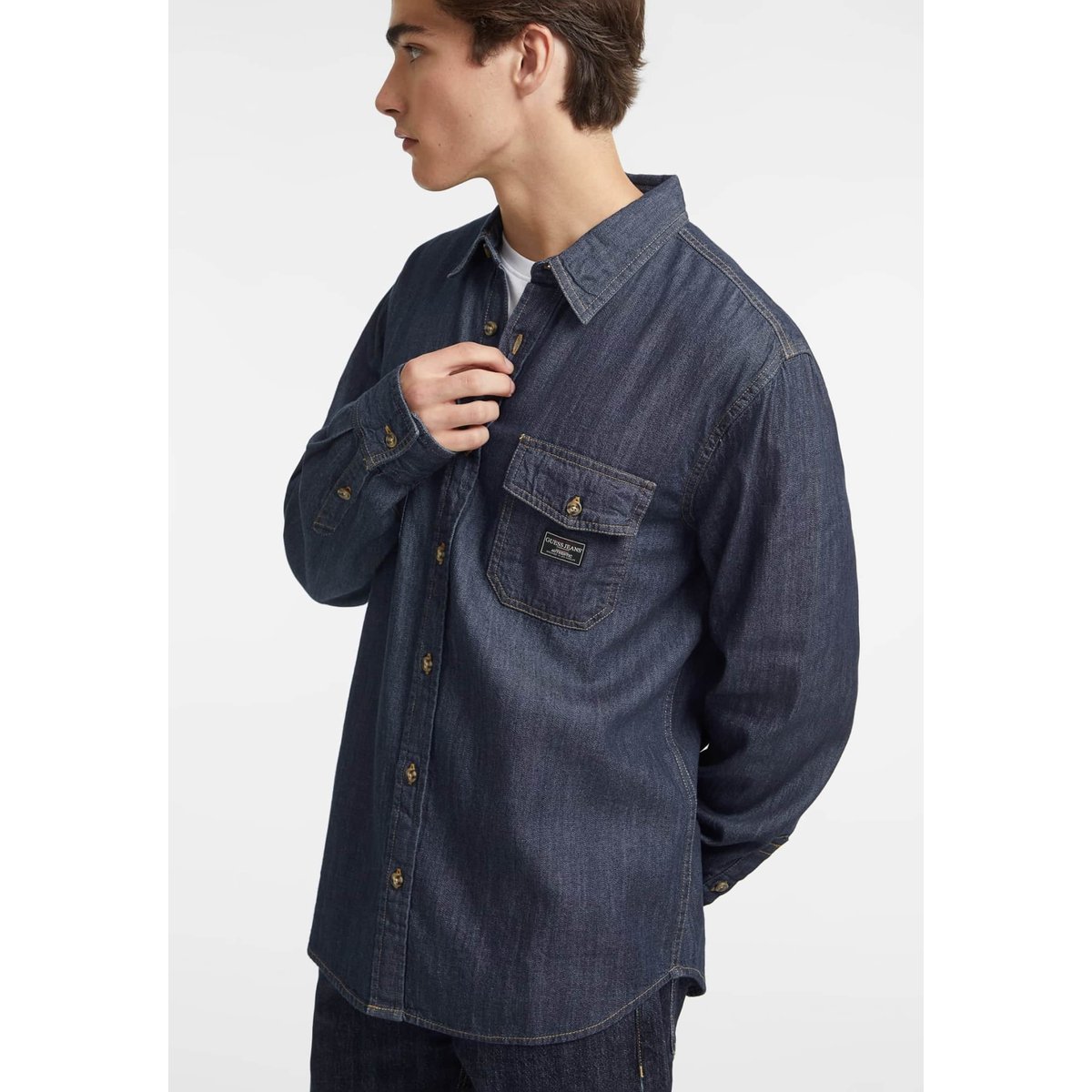 Chemise En Jean Coupe Classique bleu, GUESS