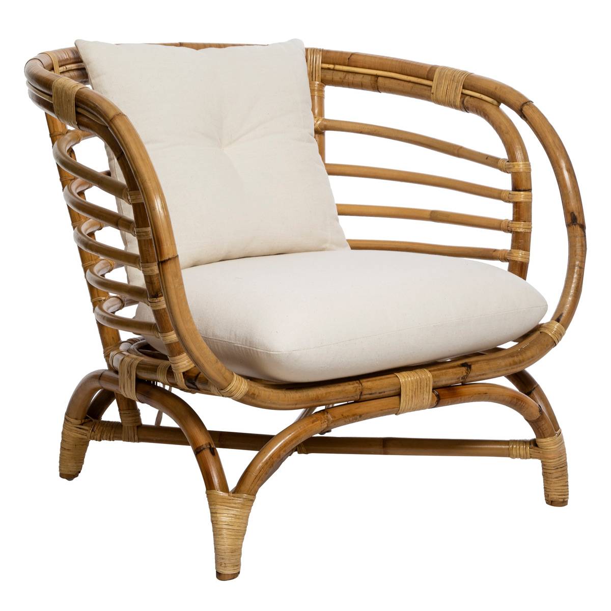 Fauteuil en rotin et coton FARAH blanc, ATMOSPHERA