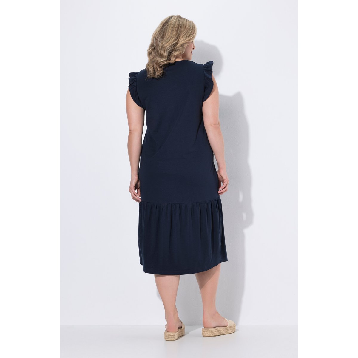 Robe midi en coton bio, décolleté en V marine, ULLA POPKEN