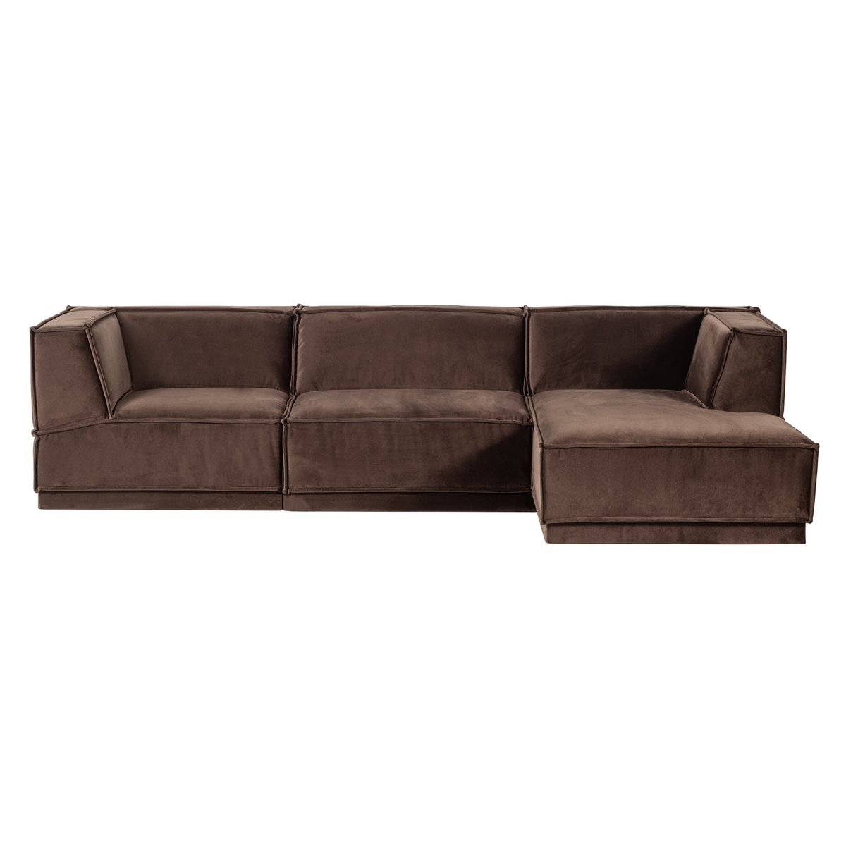 Canapé d'angle droit en velours MANU marron, WOOOD