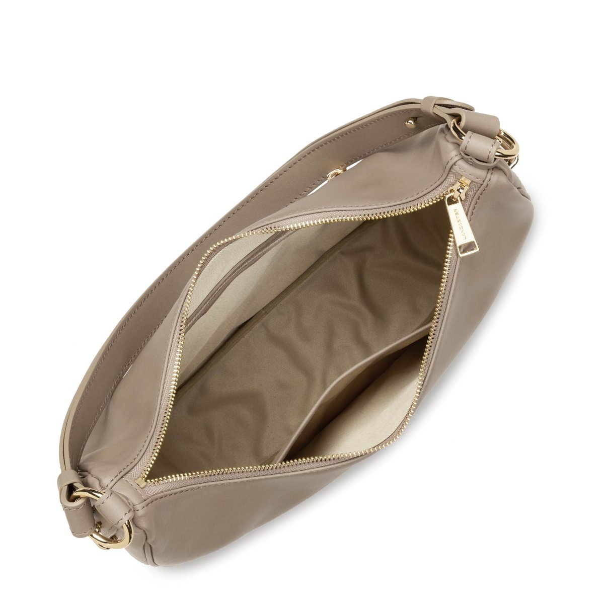 Sac besace zippé en cuir L, DONNA ARIA mastic, LANCASTER