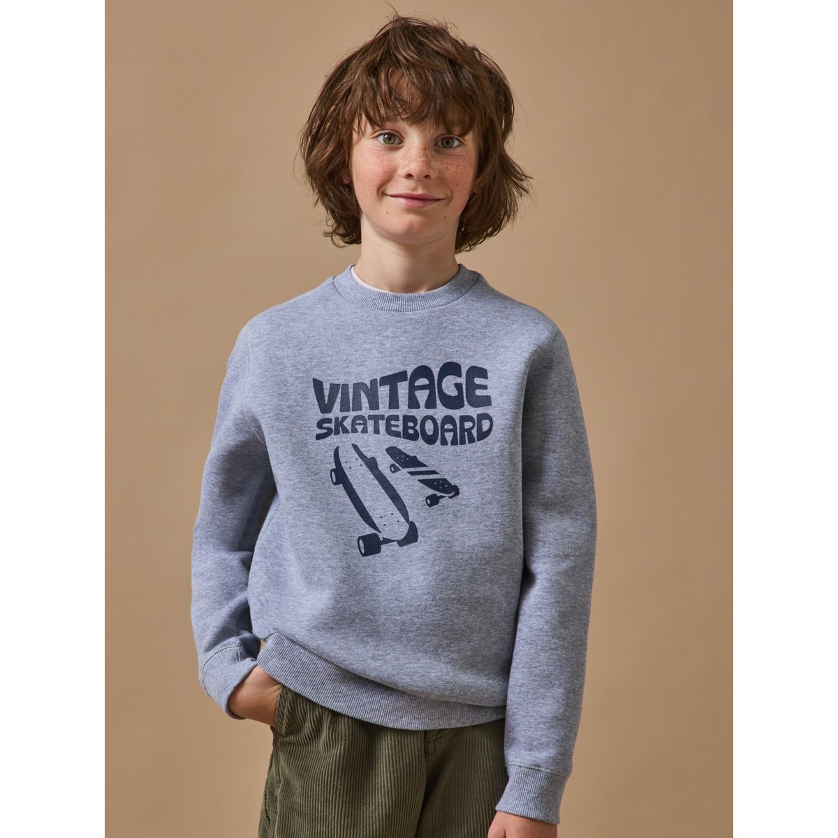 Sweat imprimé en molleton gris chine, CYRILLUS