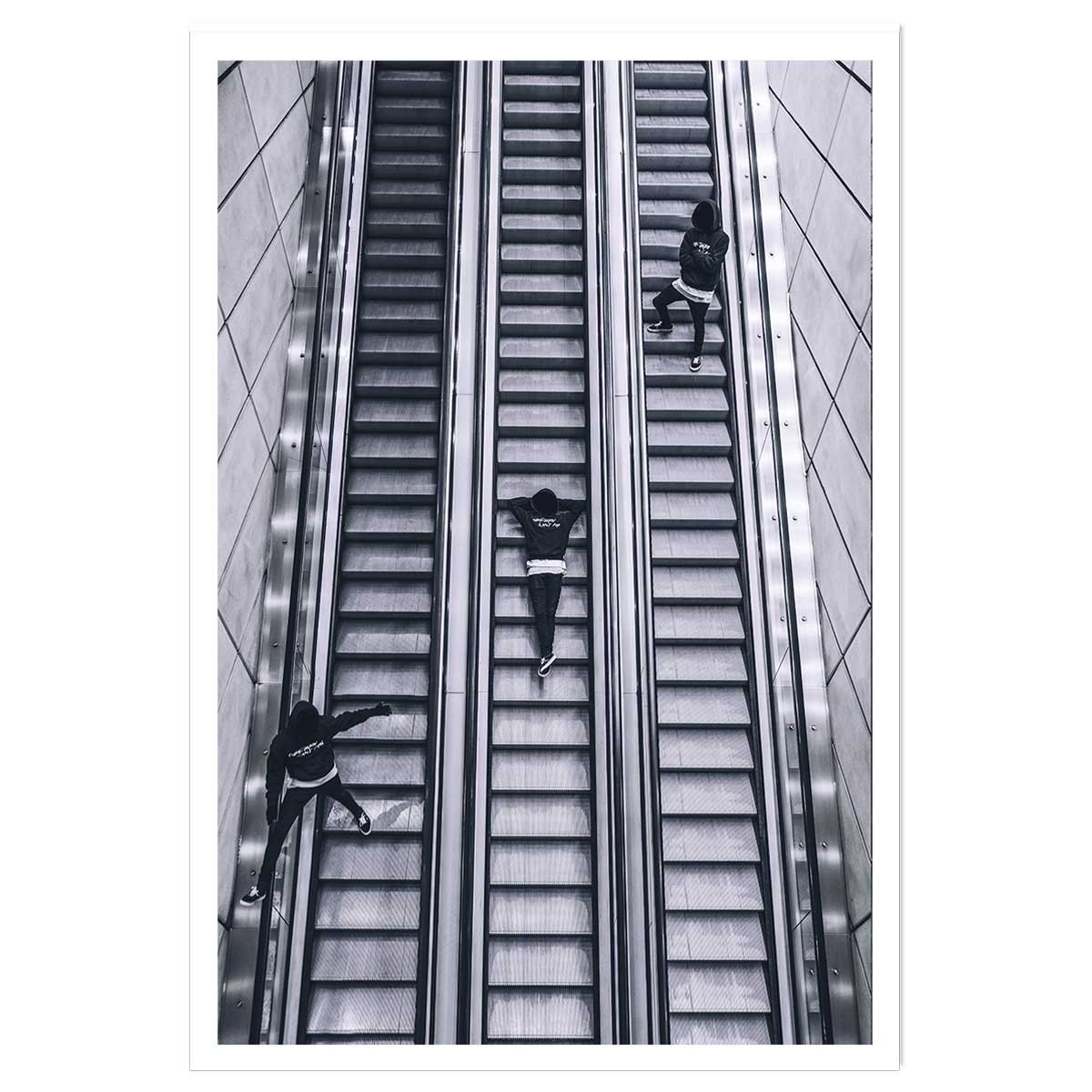 Affiche noir et blanc clic clac escalators affiche seule, HEXOA