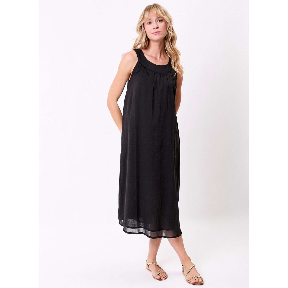 Robe midi légère gaze de coton bio MARISA noir marisa, LA FIANCÉE