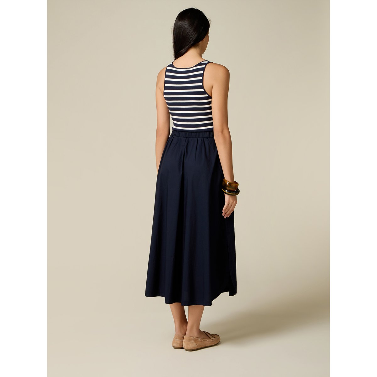 Robe bimatière avec haut à rayures bleu, OLTRE