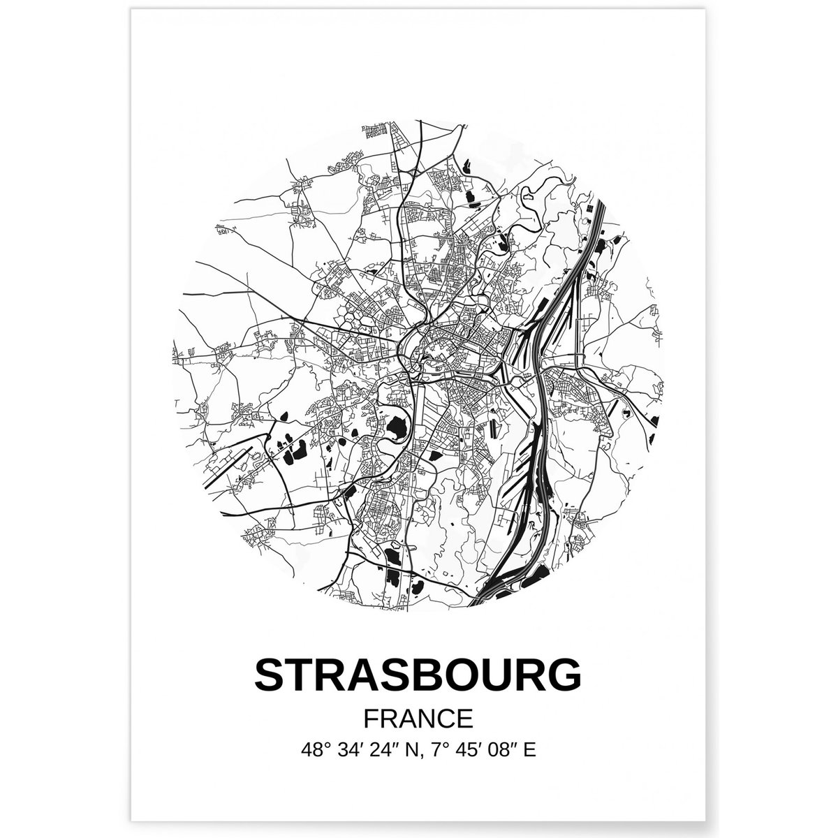Affiche Carte Strasbourg blanc, L'AFFICHERIE