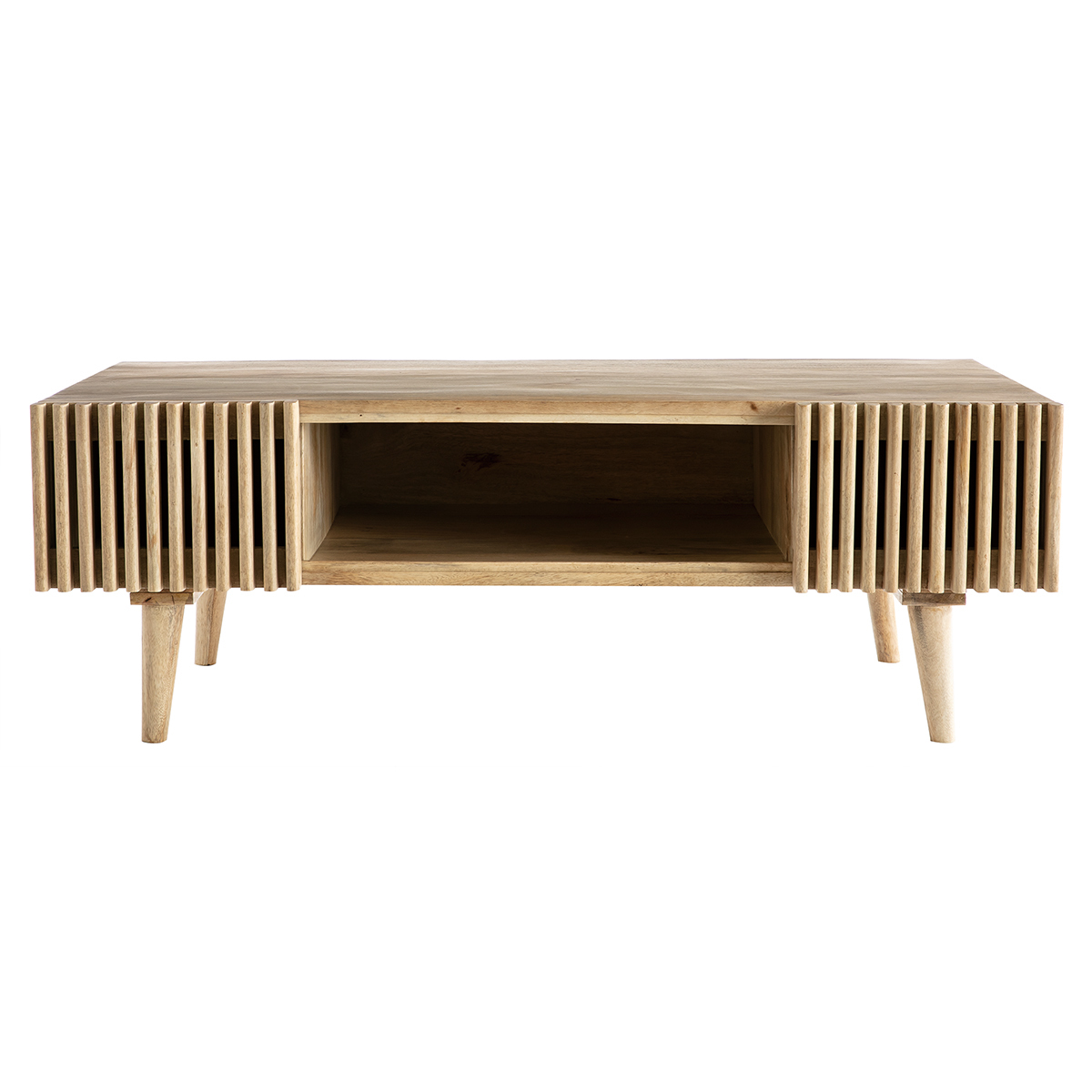 Table basse avec portes coulissantes bois manguier massif ALBA naturel, MILIBOO