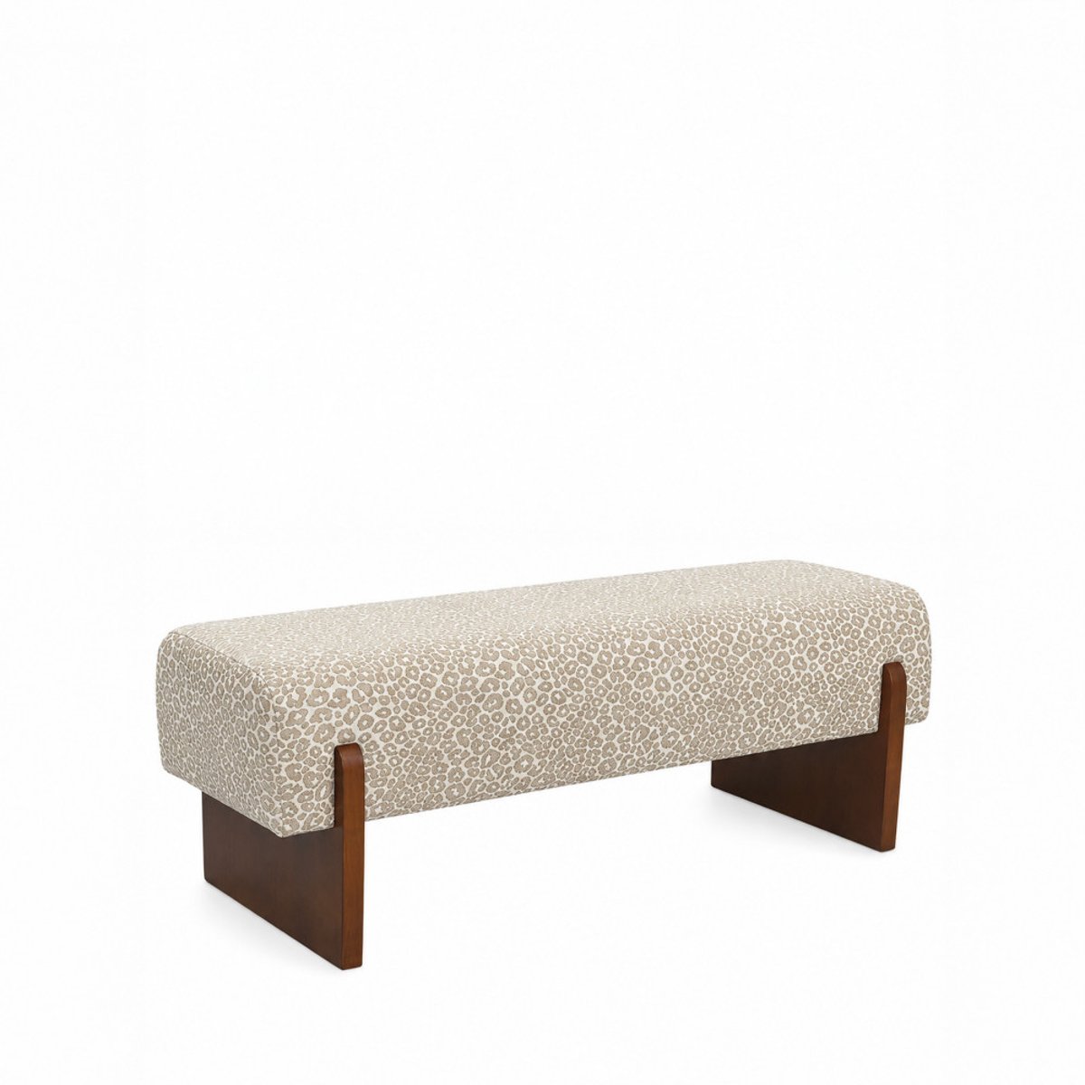 Banc en tissu imprimé léopard et bois- SALLY beige, DRAWER