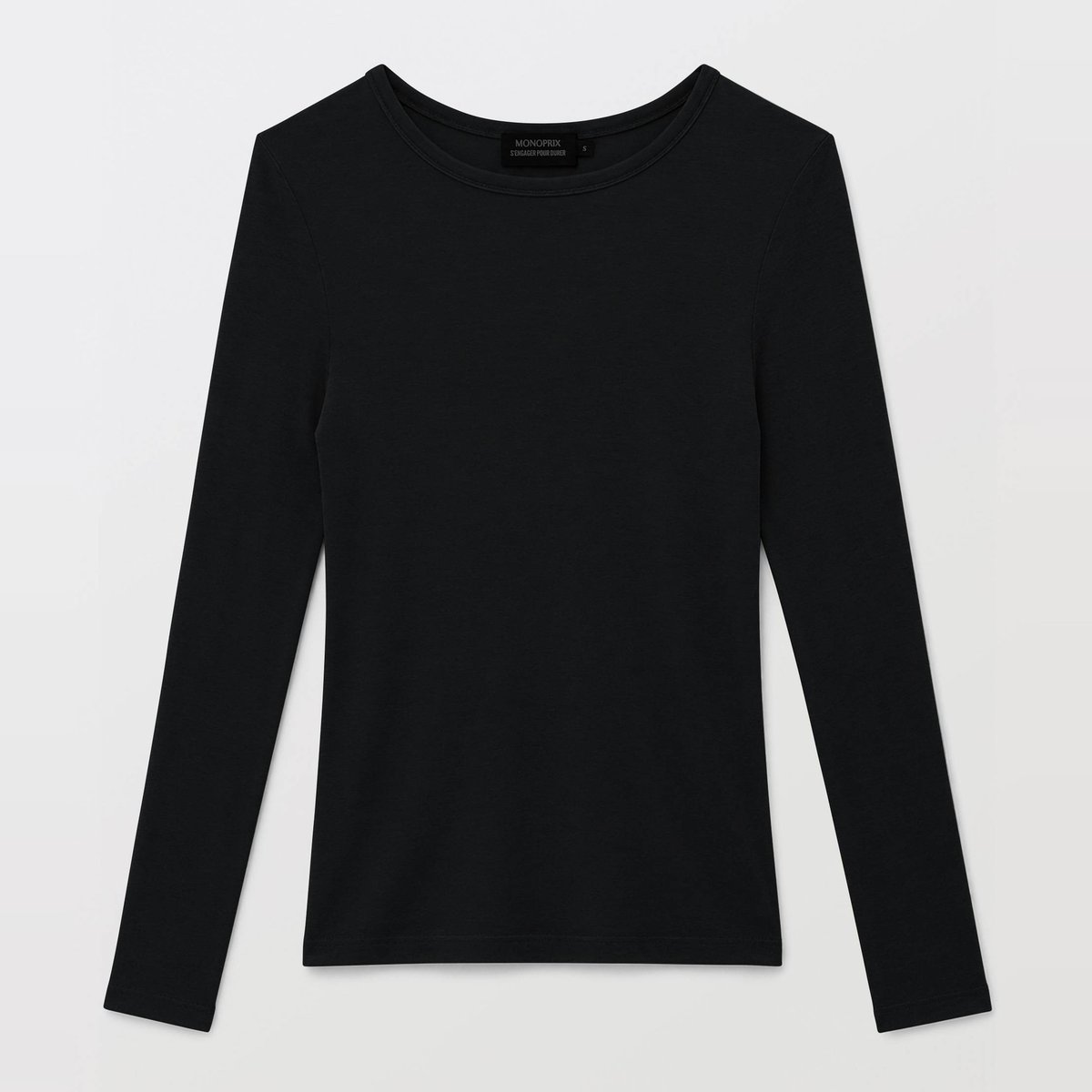T-shirt manches longues contenant de la laine noir, MONOPRIX