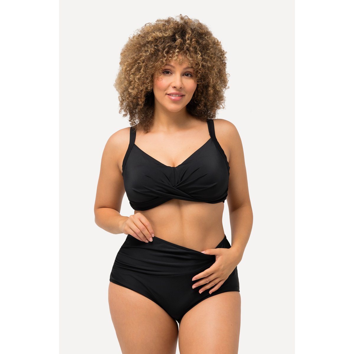 Bas de bikini, drapé, taille haute noir, ULLA POPKEN