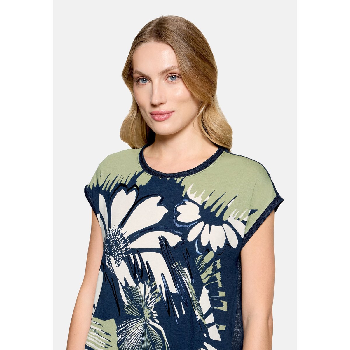 Haut imprimé à cordon coulissant sous tunnel dark blue/khaki, BETTY BARCLAY