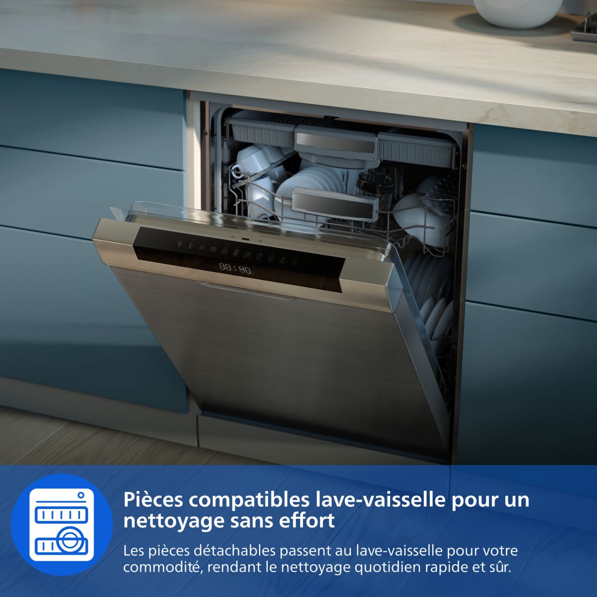 Blender HR2672/02 Blender mixeur bleu Série 3000, x2 gourdes Blend & Go 0.6L, 350W couleur unique, PHILIPS
