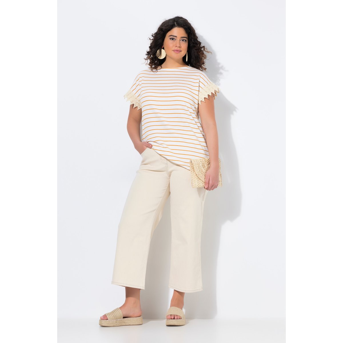 Jupe-culotte en jean. Coton bio non teinté. blanc perle, ULLA POPKEN