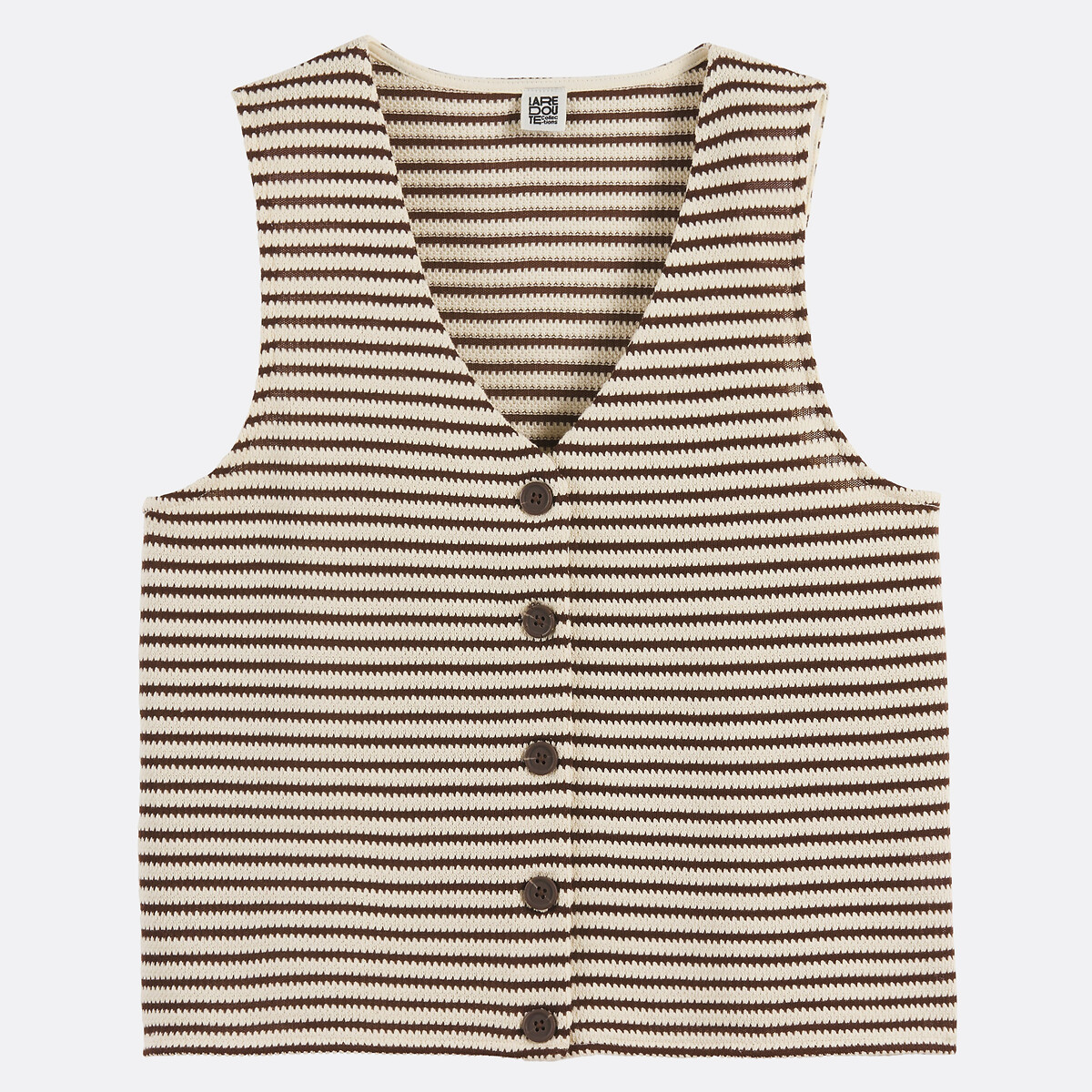Tee shirt col v sans manches à rayures rayé marron/écru, LA REDOUTE COLLECTIONS