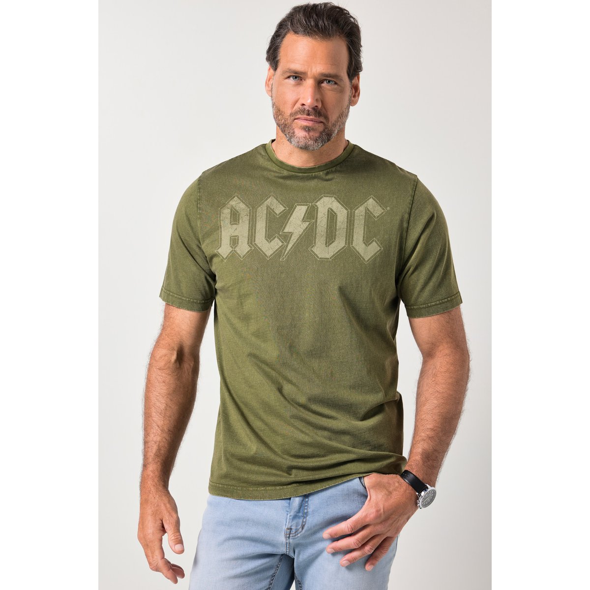 T-shirt, imprimé groupe AC/DC kaki foncé, JP1880