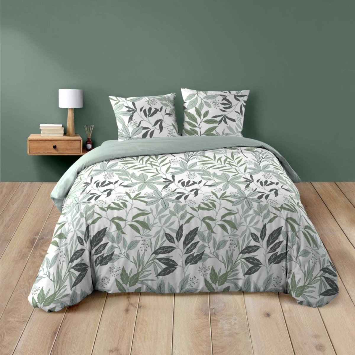 Housse de couette 240x220 + 2 taies VOLTINE 100% coton vert, DECORATIE