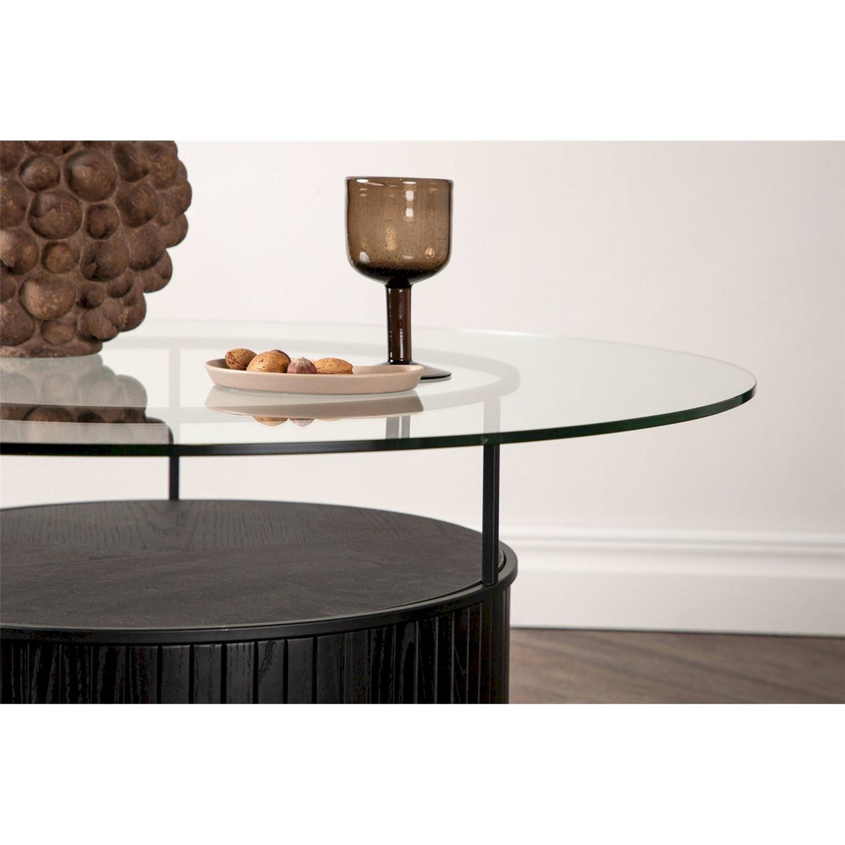 Table basse ronde collection SESANDALLY noir et transparent, RECOLLECTION