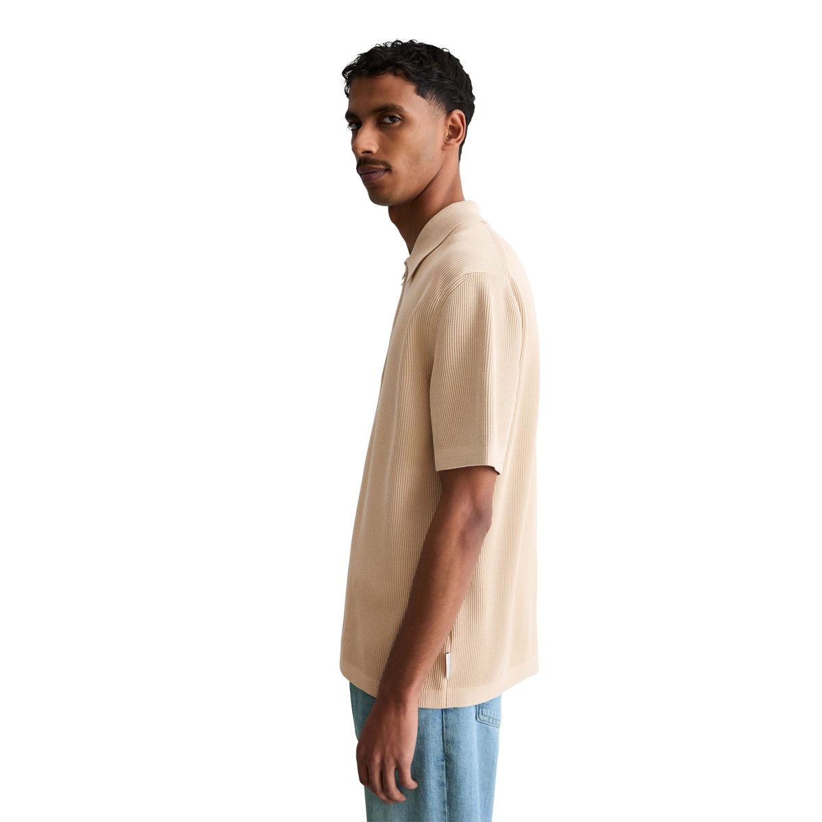 Polo en tricot régulier avec une structure finement côtelée beige, MARC O’POLO DENIM