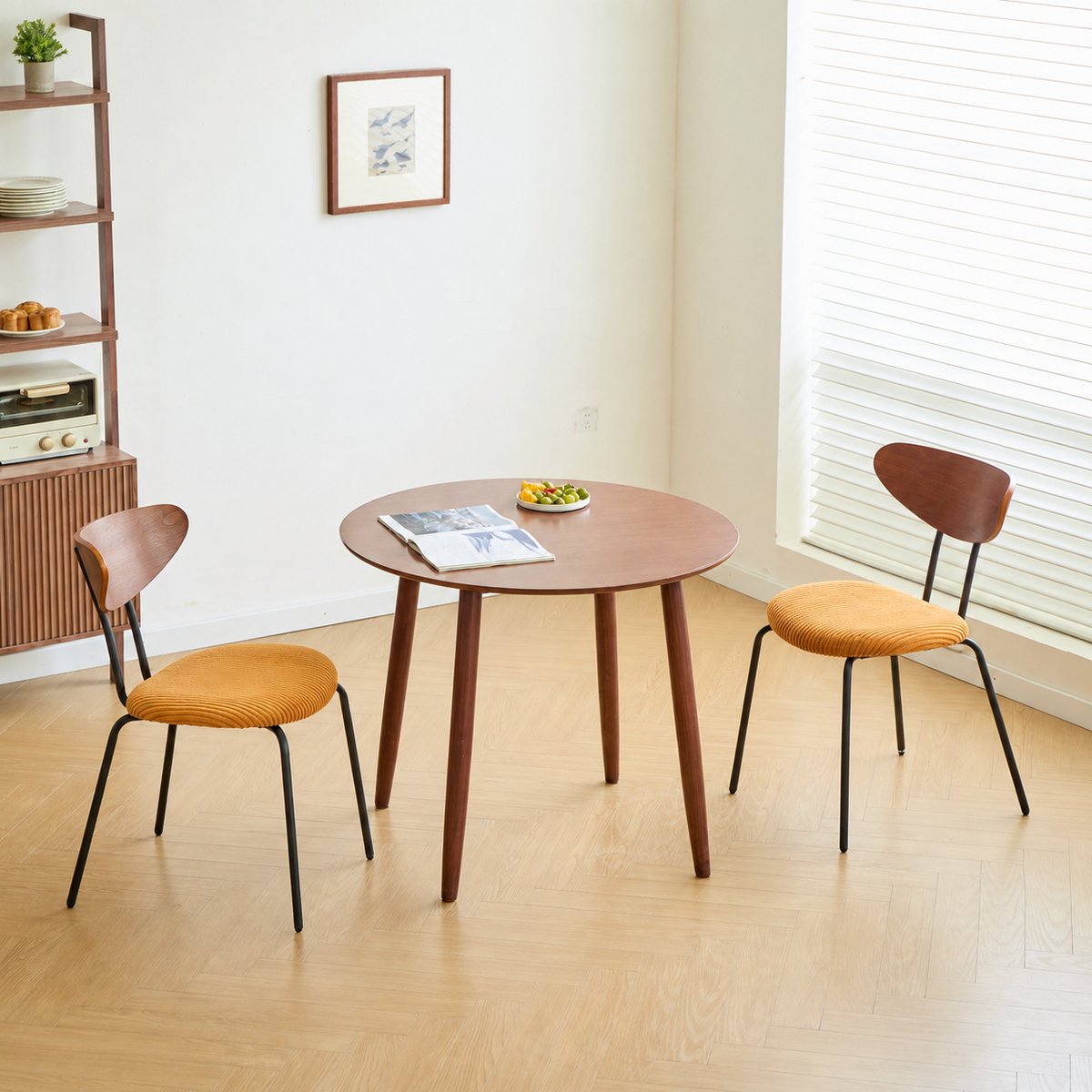 Lot de 2 chaises de salle à manger en bois, métal et tissu, NIBE jaune moutarde, NORDLYS