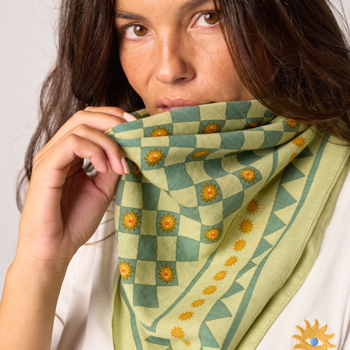 Petit foulard en coton biologique ROMANE vert et jaune, BILLYBELT