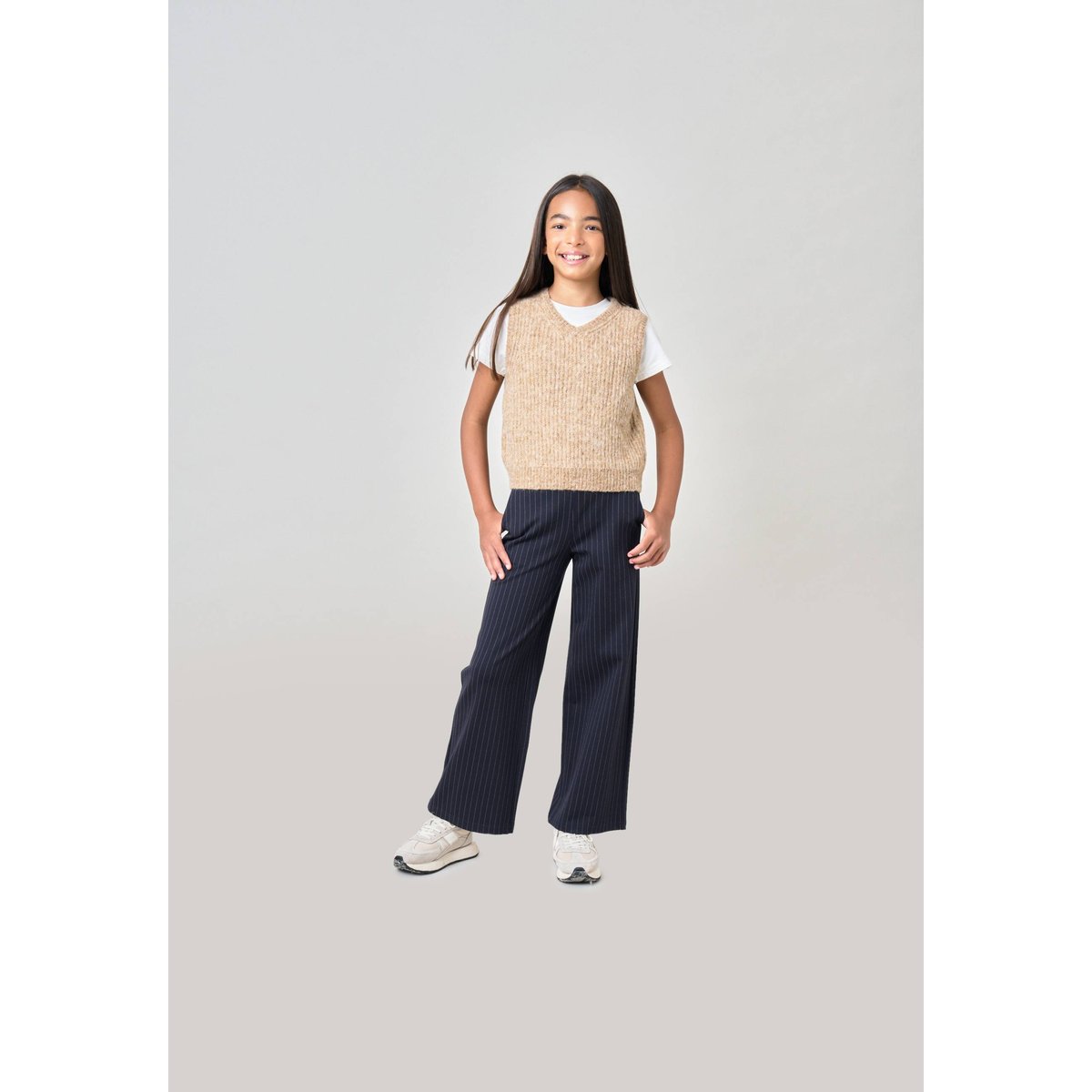 Pull fille en maille, sans manches PIA camel, DEELUXE