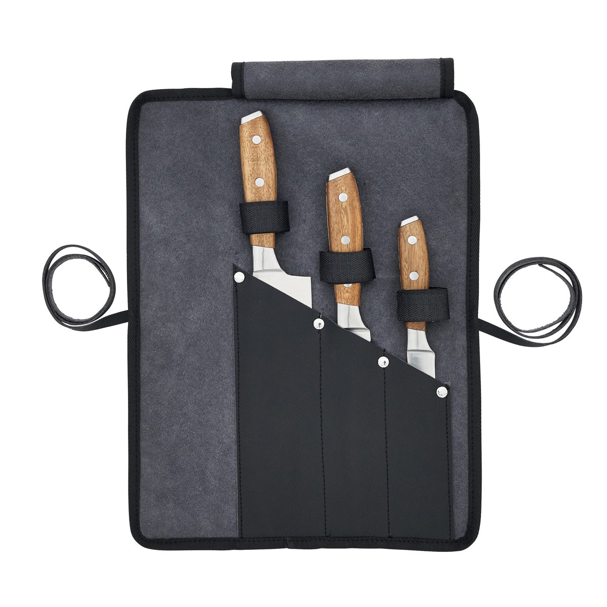 Set de 3 couteaux pour barbecue, NATERIAL marron, gris / argent, NATERIAL