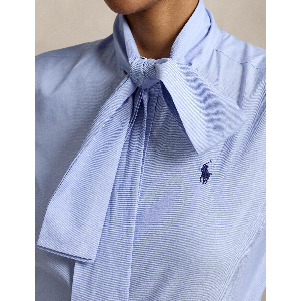 Chemise à lavallière manches longues rayé bleu/blanc, POLO RALPH LAUREN