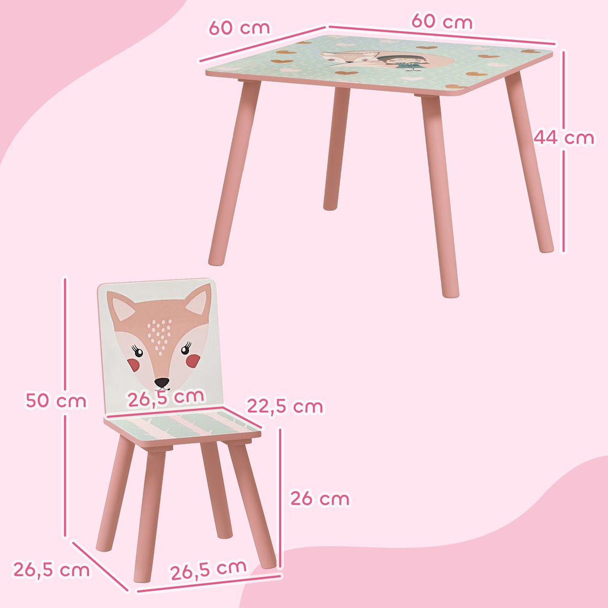 Ensemble table et chaises pour enfants MDF rose et motifs animaux, ZONEKIZ