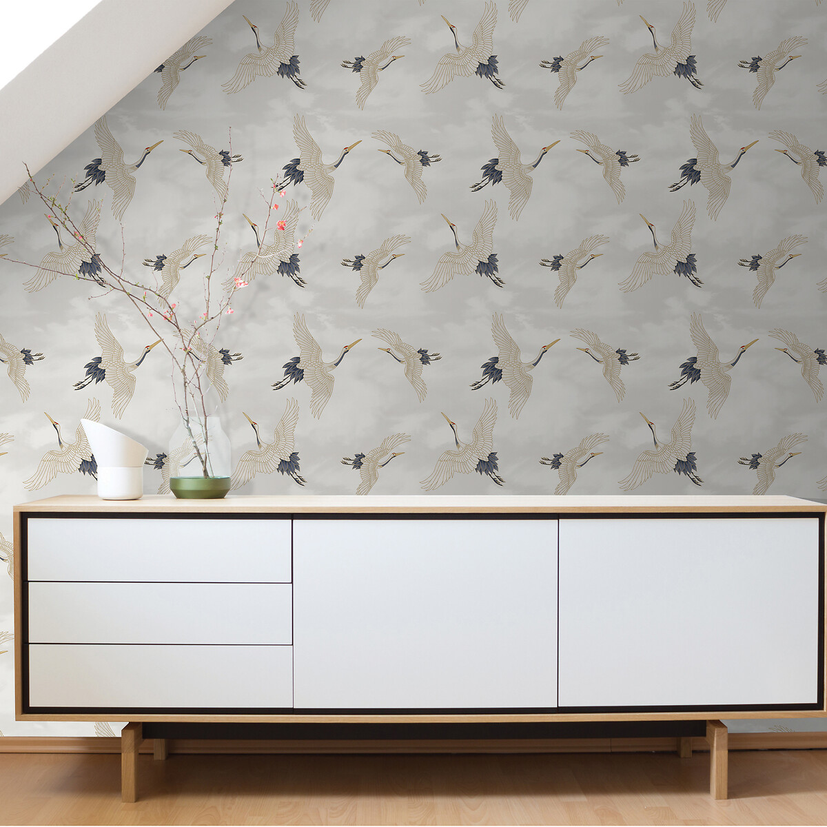 Cranes White Wallpaper white, CATHERINE LANSFIELD