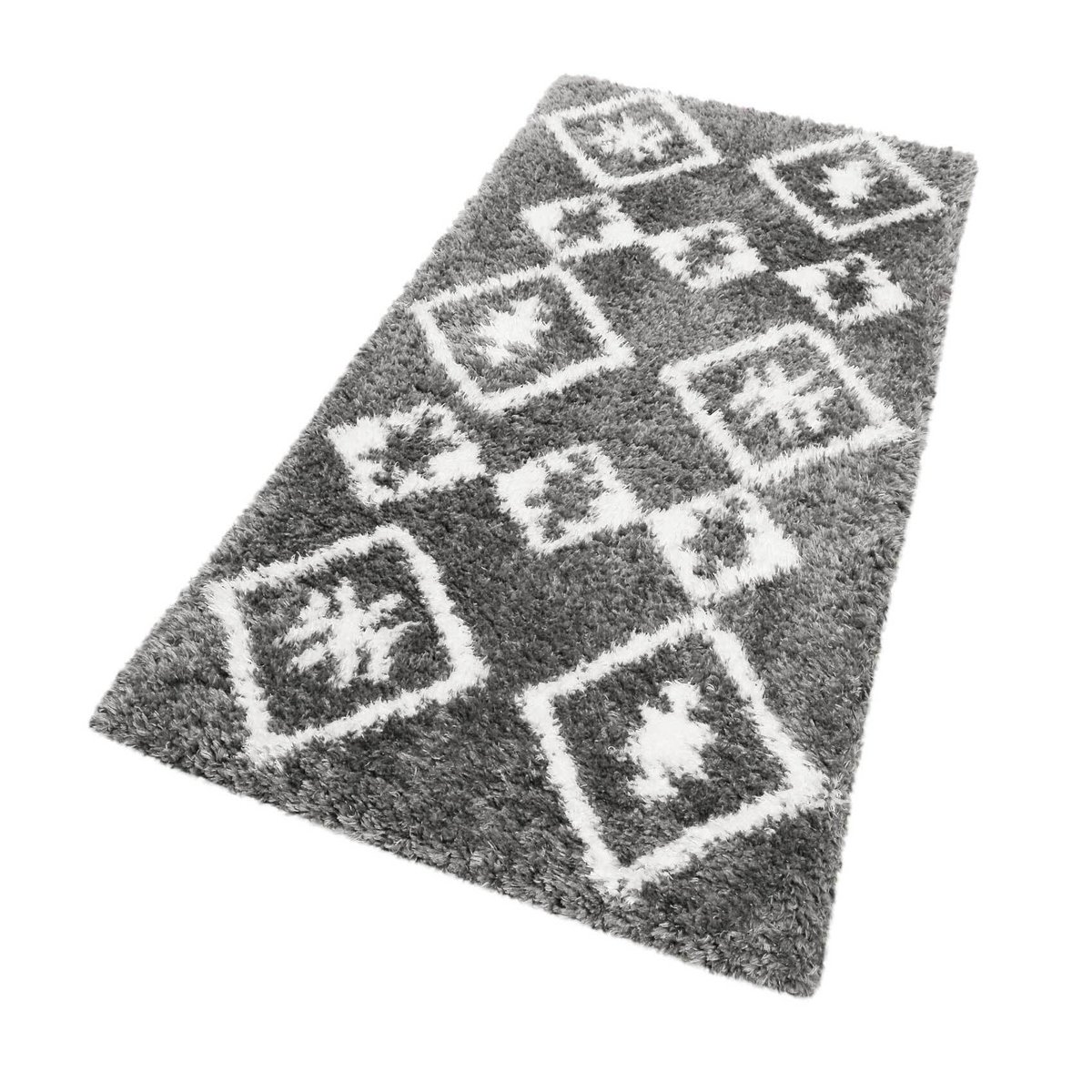 Tapis à poils longs motif ethnique , AYACHI anthracite/blanc, WECON HOME