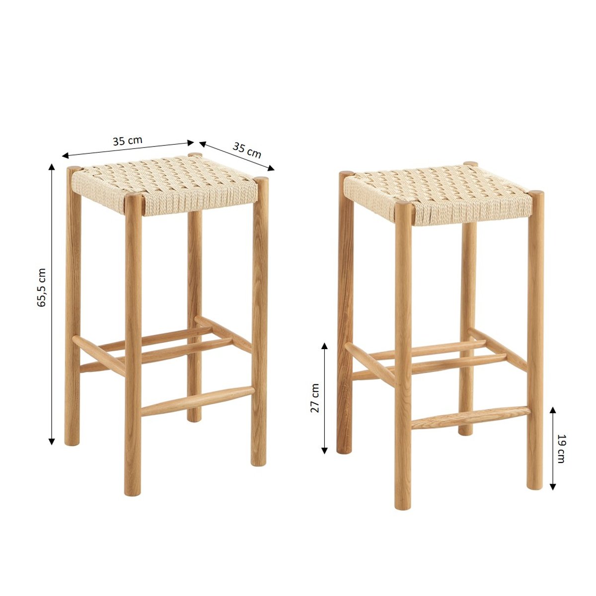 Tabouret en chêne (lot de 2) ELLIO chêne, SORELH
