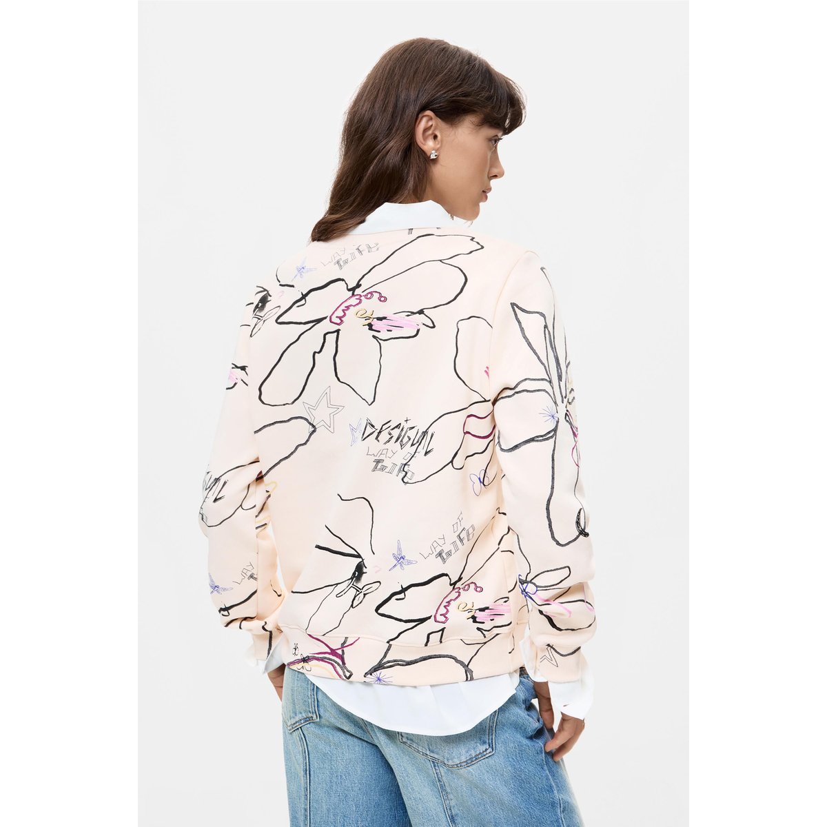 Sweat-shirt à imprimé floral blanc, DESIGUAL