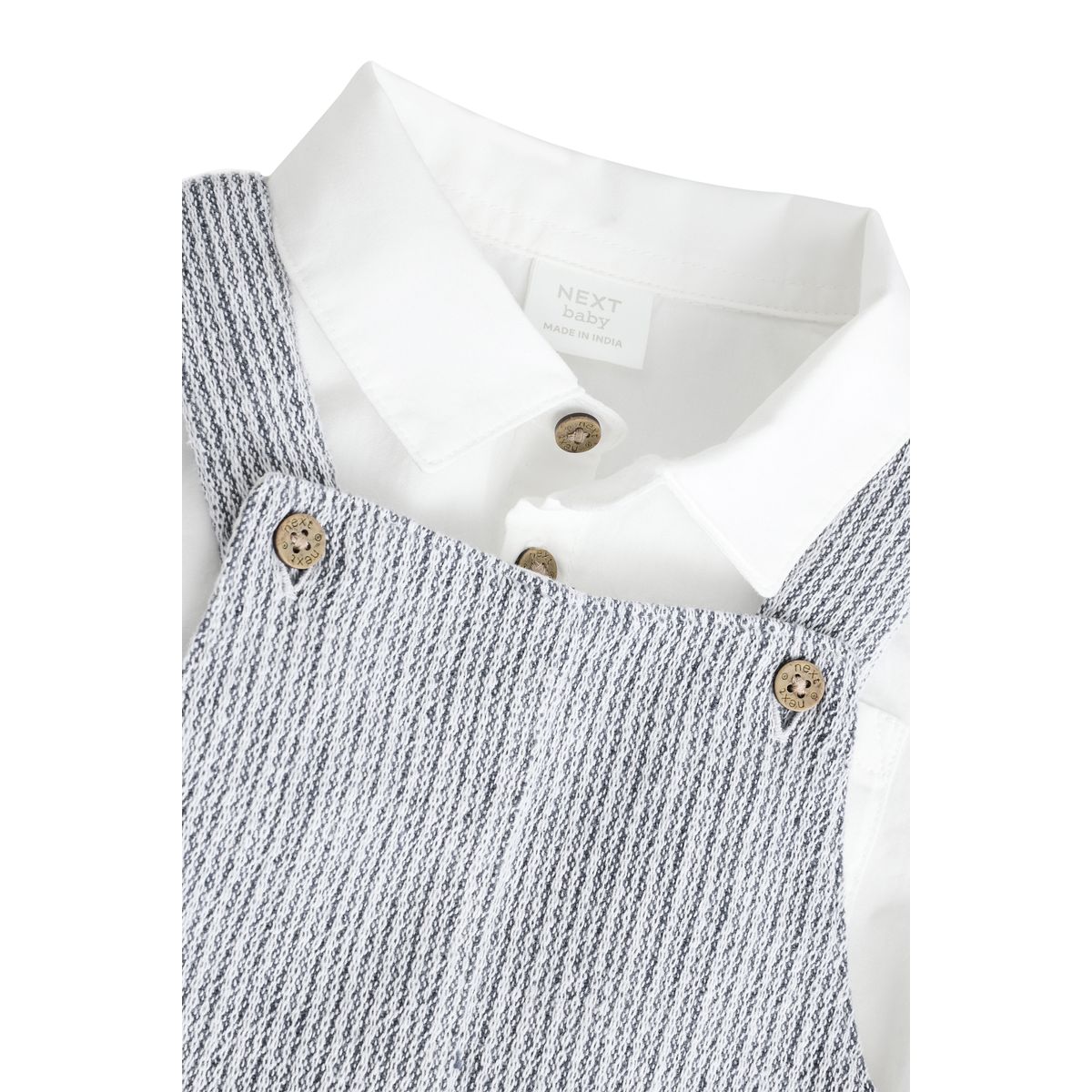 Salopette bébé en coton tissé et body gris/blanc, NEXT