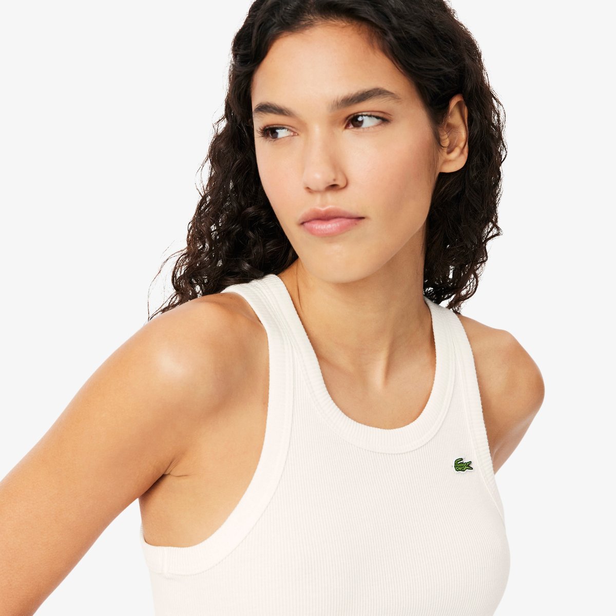 Débardeur slim fit coton côtelé blanc-70v, LACOSTE