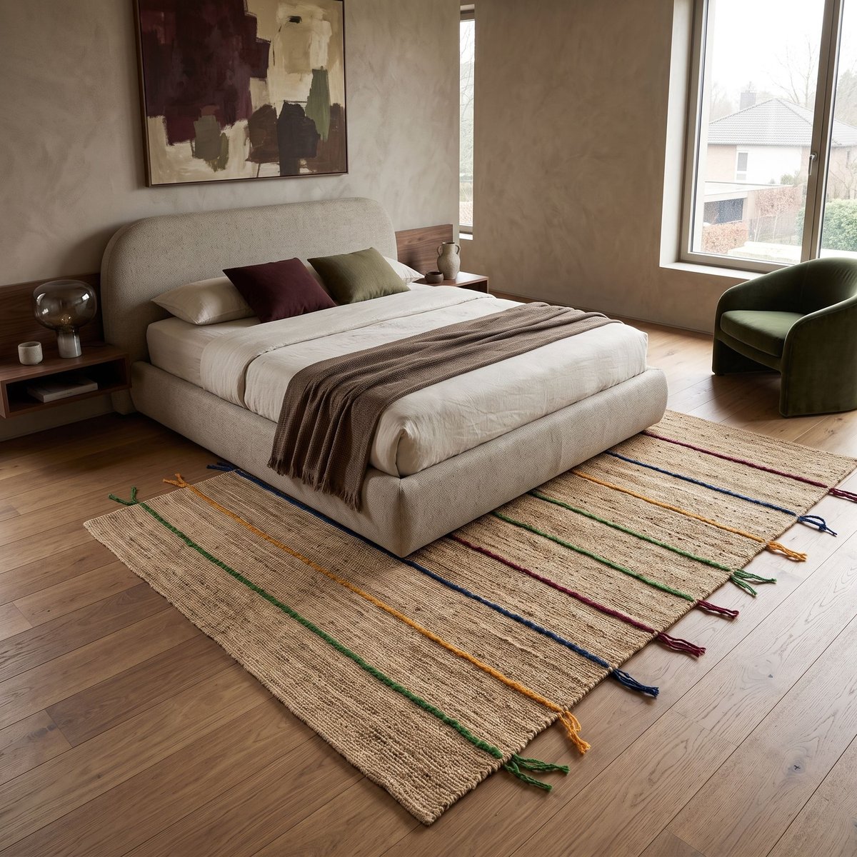 Tapis jute avec tresses en laine COLOR JUTE - style bohème multicolore, THE DECO FACTORY