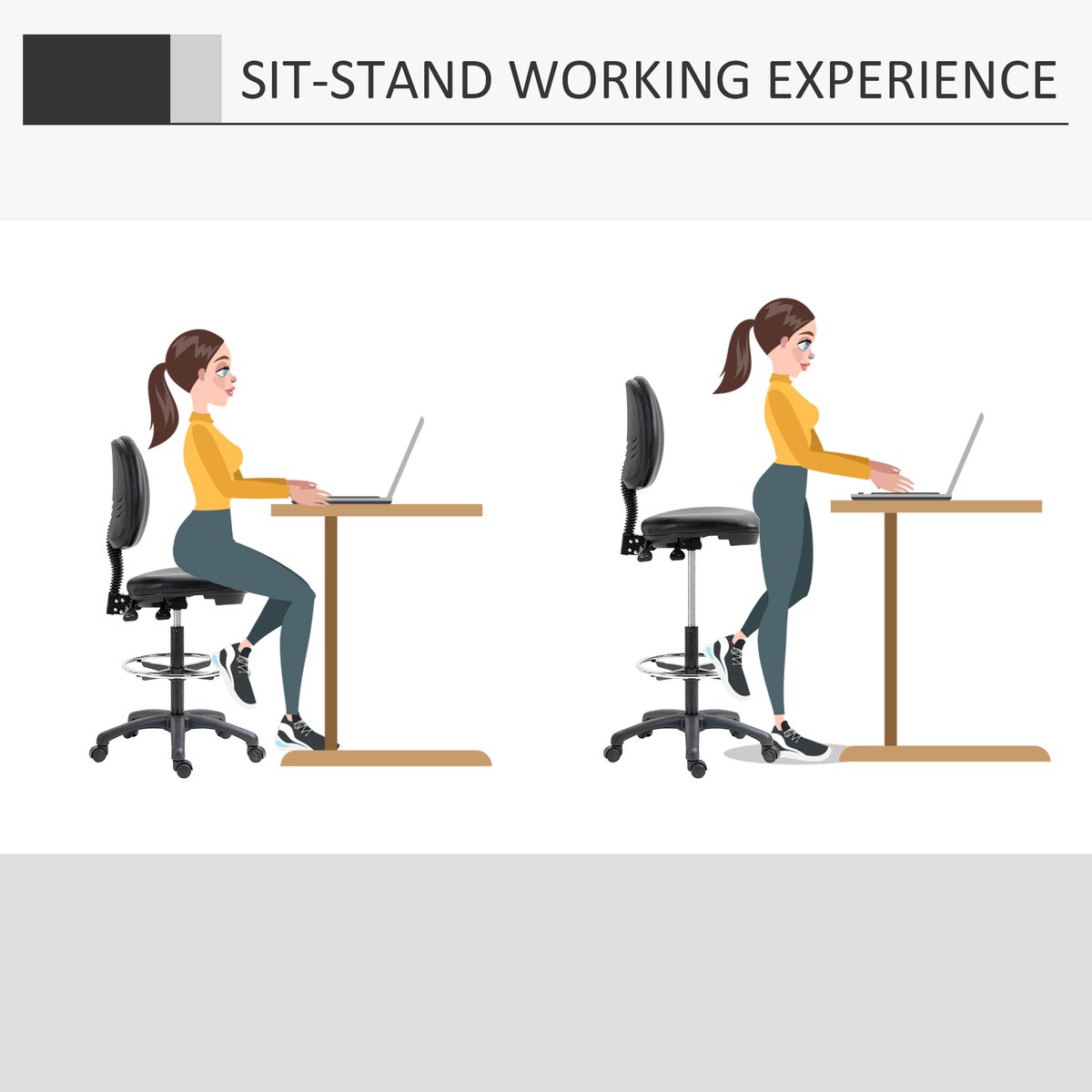 Chaise de bureau pour poste de travail debout noir, HOMCOM