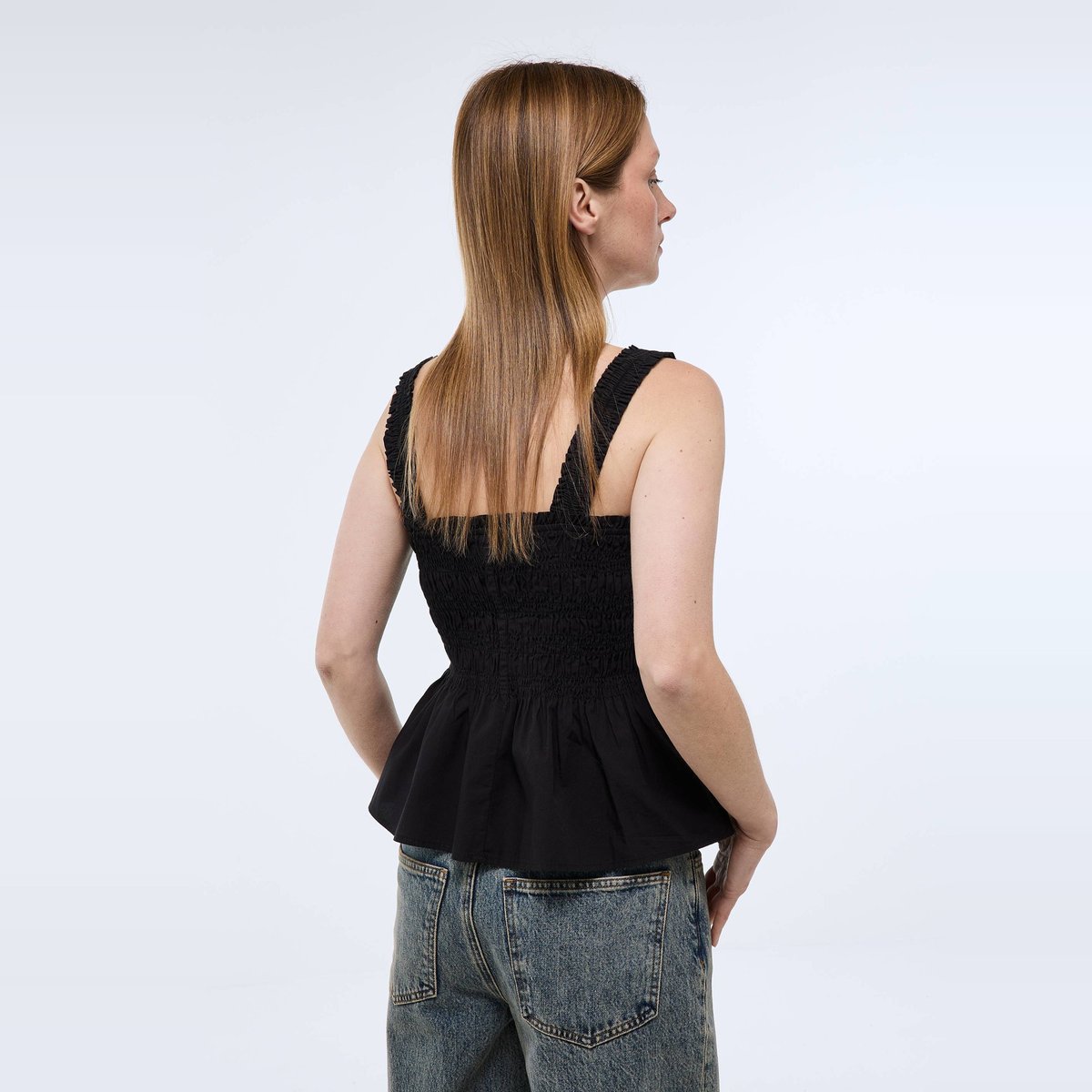 Top smocké en coton BIO GOTS noir, MONOPRIX