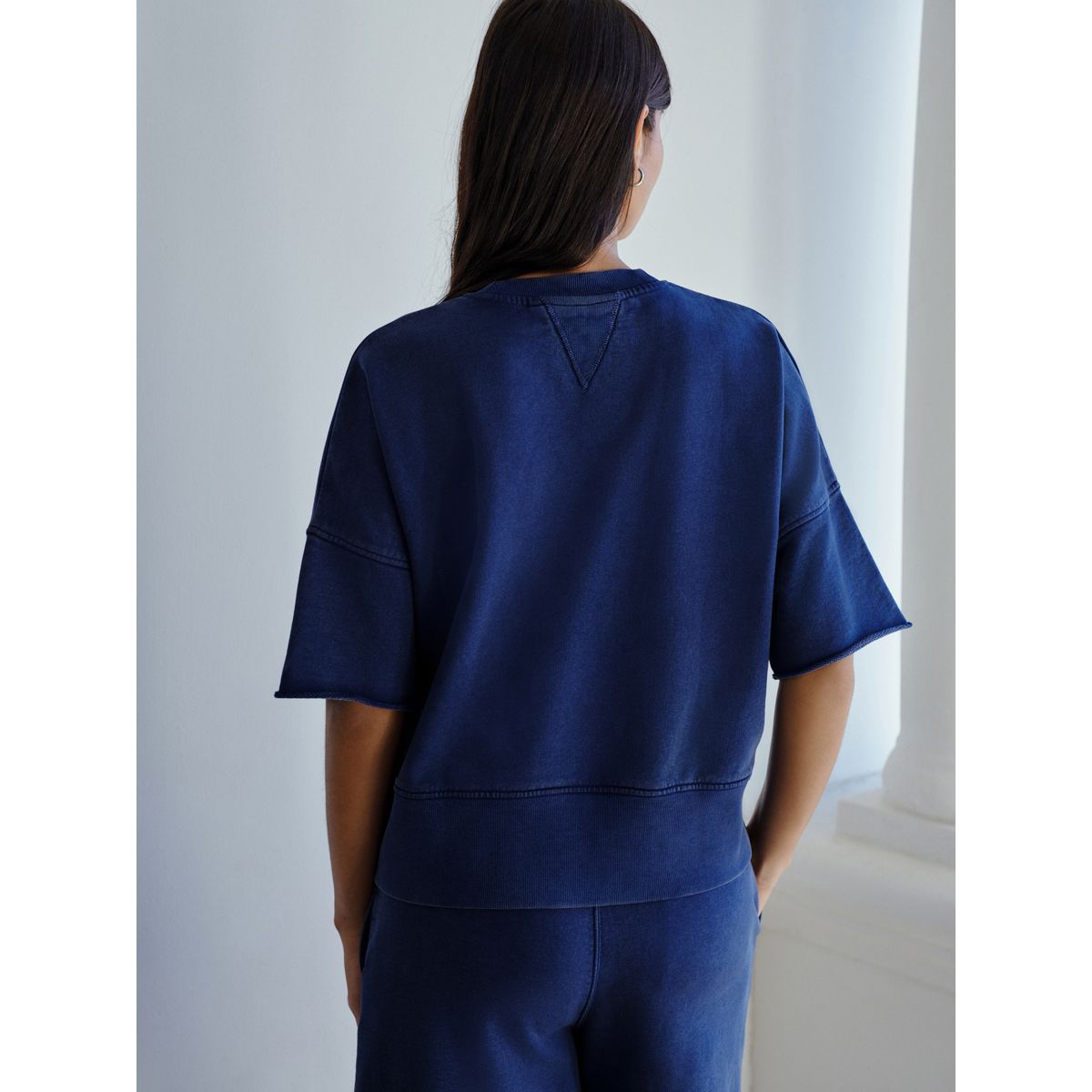 Sweat à motif délavé et manches courtes bleu indigo, NEXT