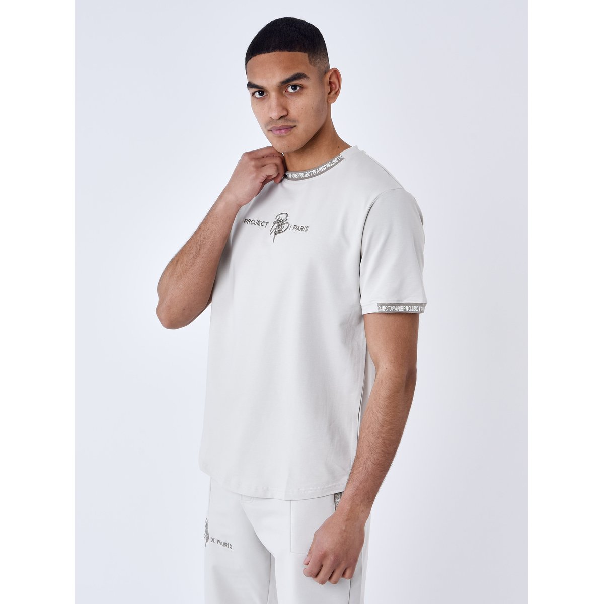 T-shirt uni avec bande logo greige, PROJECT X