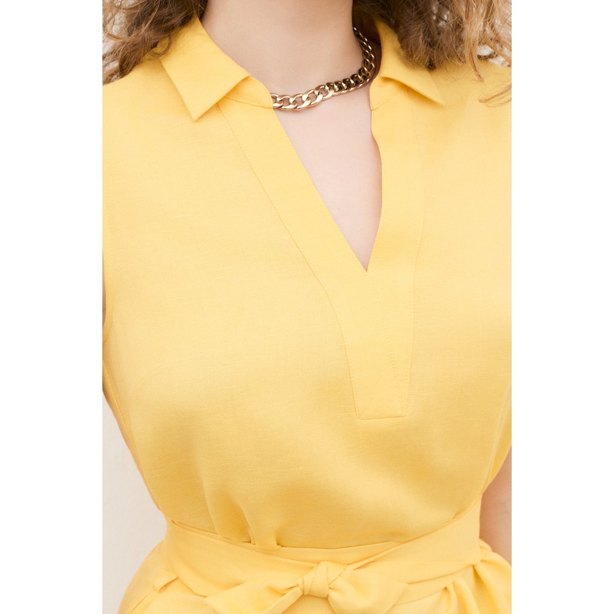 Robe droite col chemise lin ROBE RVANINO jaune, CAROLL