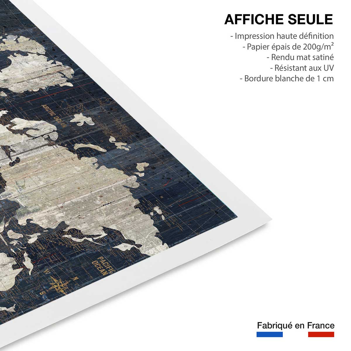Affiche carte du monde voies navigables affiche seule, HEXOA