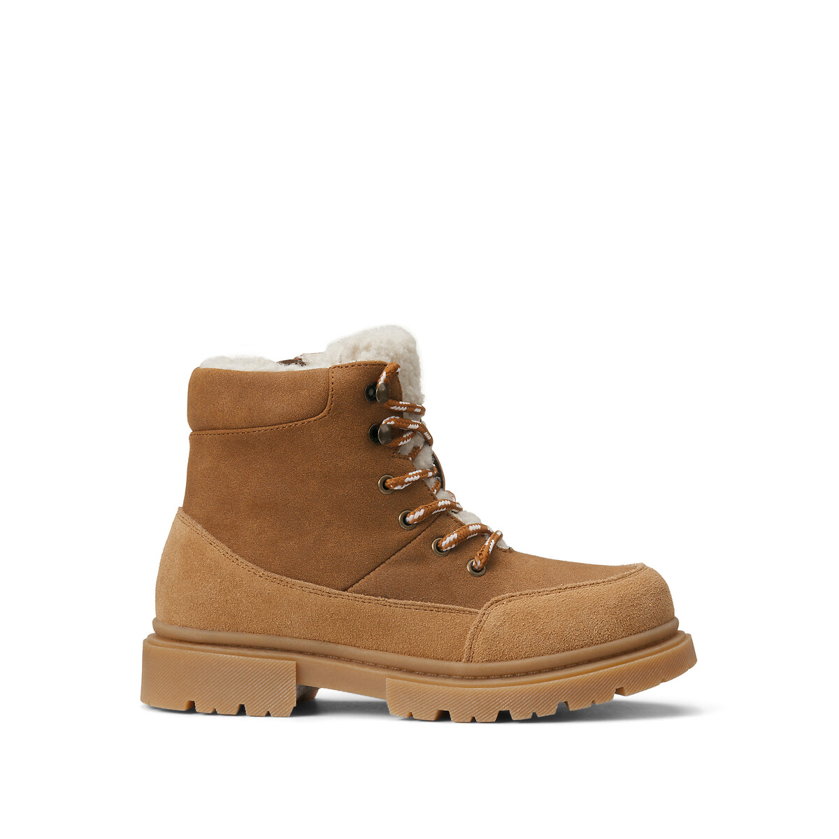 Kids Ankle Boots with Faux Fur Lining, Zips and Laces camel, LA REDOUTE COLLECTIONS
