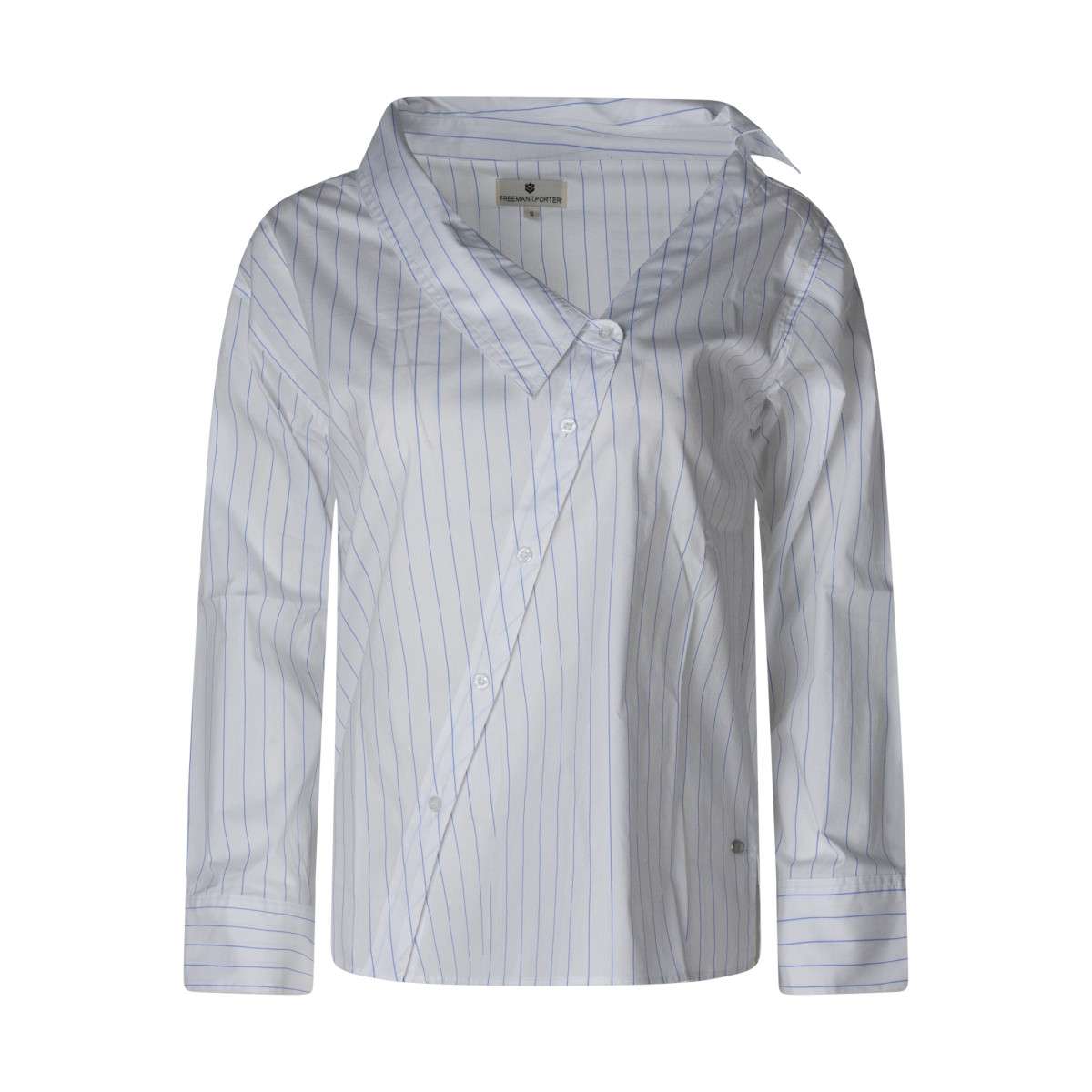 Chemisier coton mélangé à rayures asymétrique blanc, FREEMAN T. PORTER