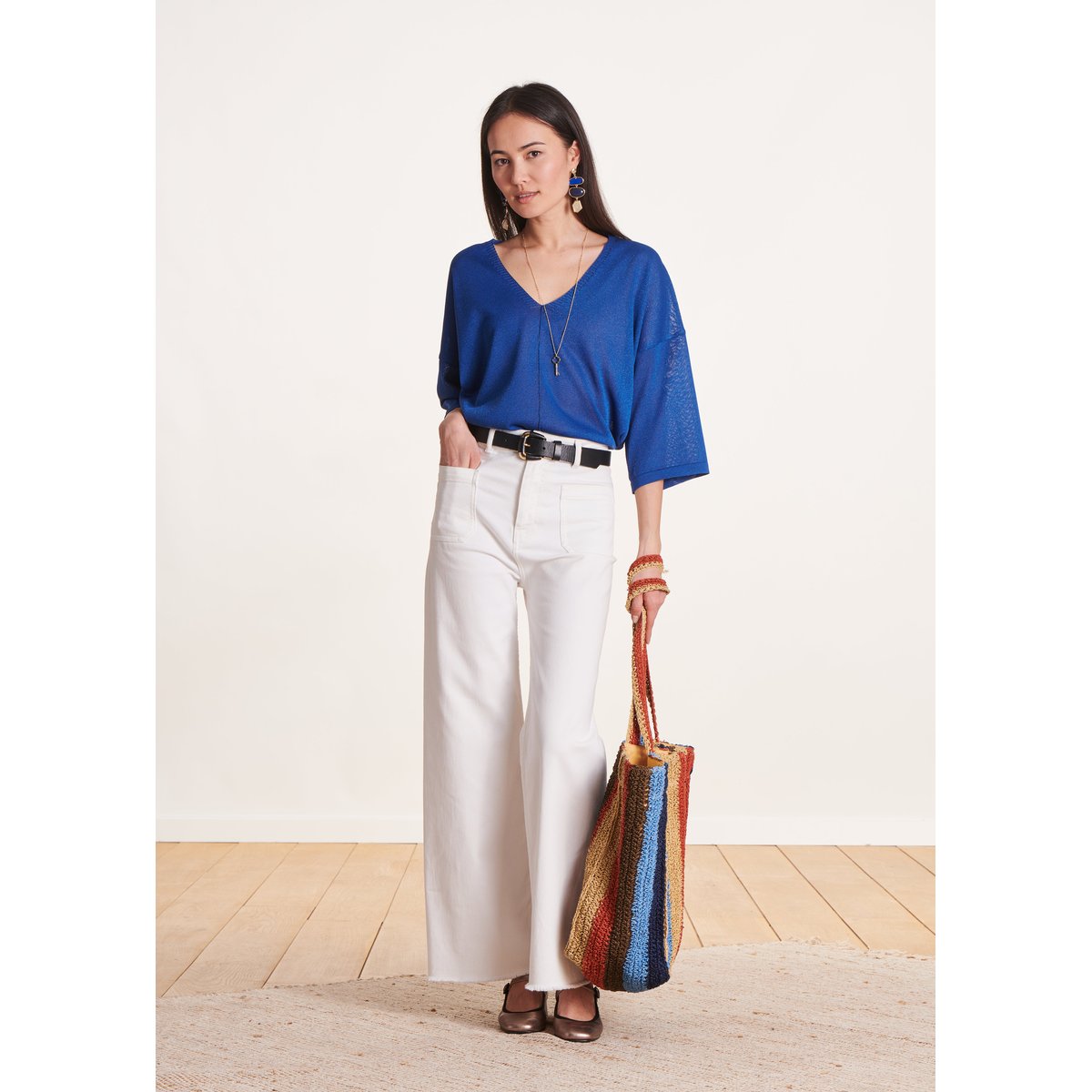 Pull oversize col V profond bleu roi, LA FEE MARABOUTEE