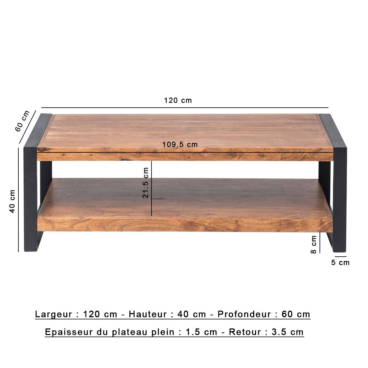 Table basse en bois d'acacia HAVANA bois foncé, MADE IN MEUBLES